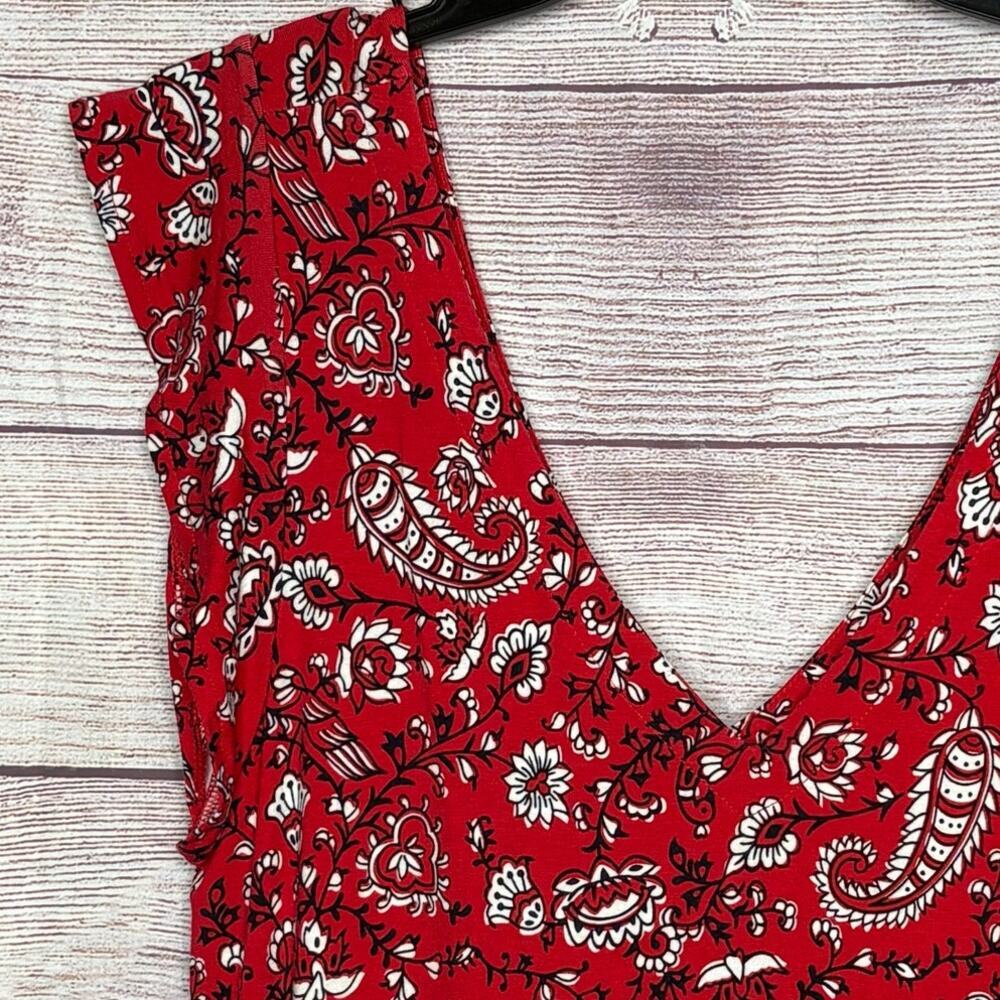 Loft Outlet Western Rodeo Red Knit Stretchy Red Paisley A Line Dress Size Medium - Picture 7 of 8